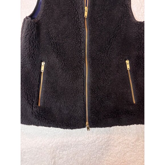 J.Crew Womens Black Sherpa Fleece Vest With Gold Zippers Size XS Cozy Outerwear - Picture 4 of 9
